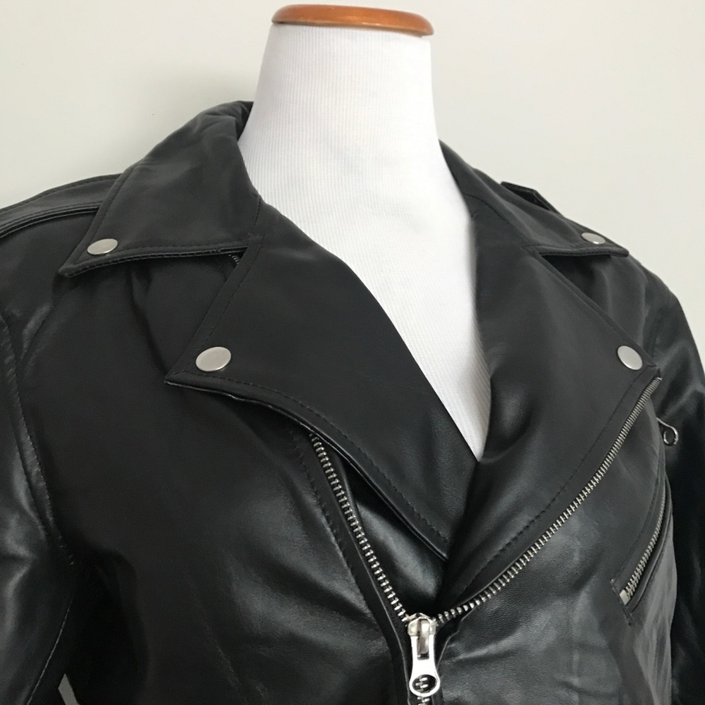 New Black Motorcycle leather jacket zipper